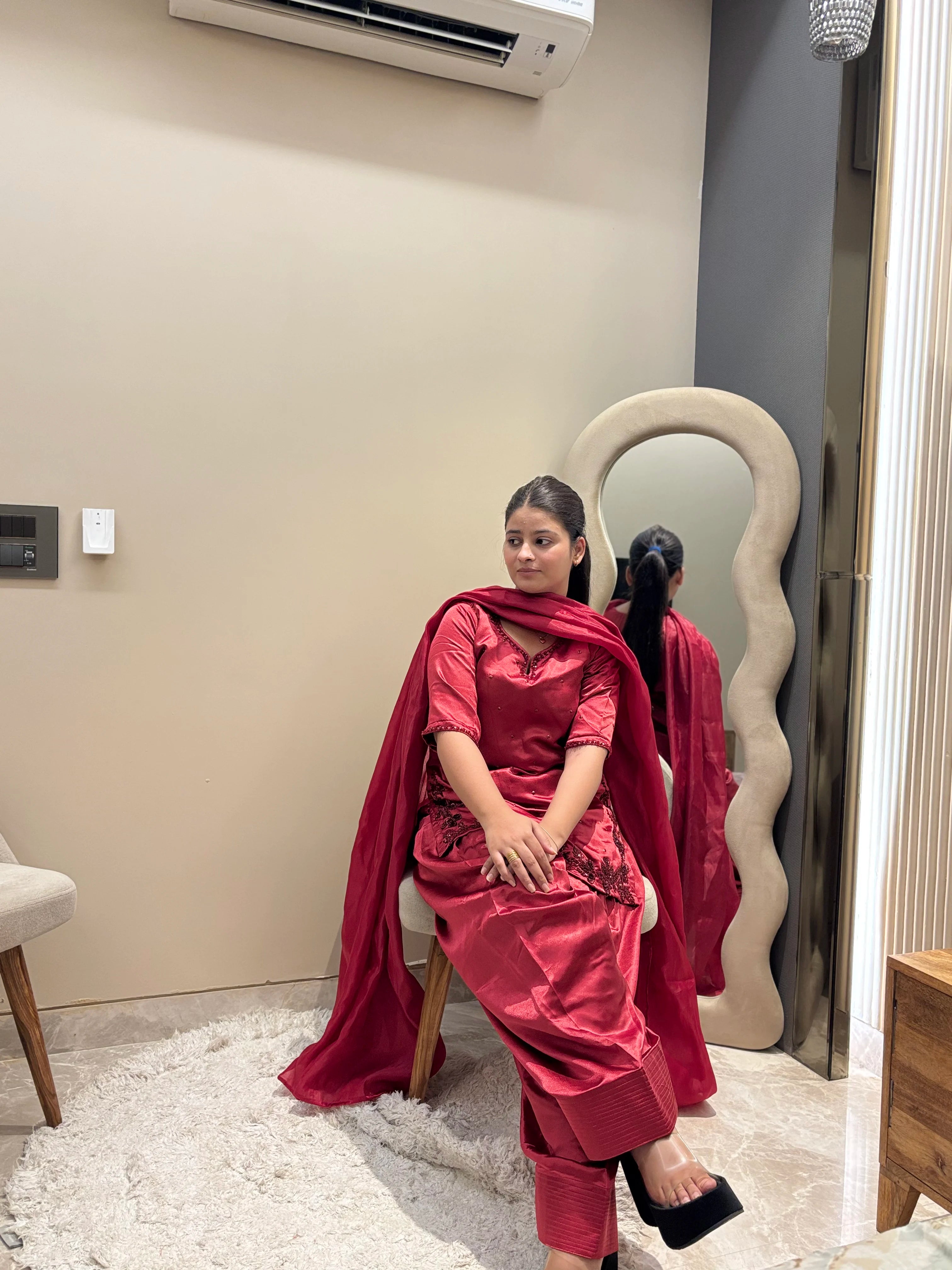 Saher Red Silk Farshi Set