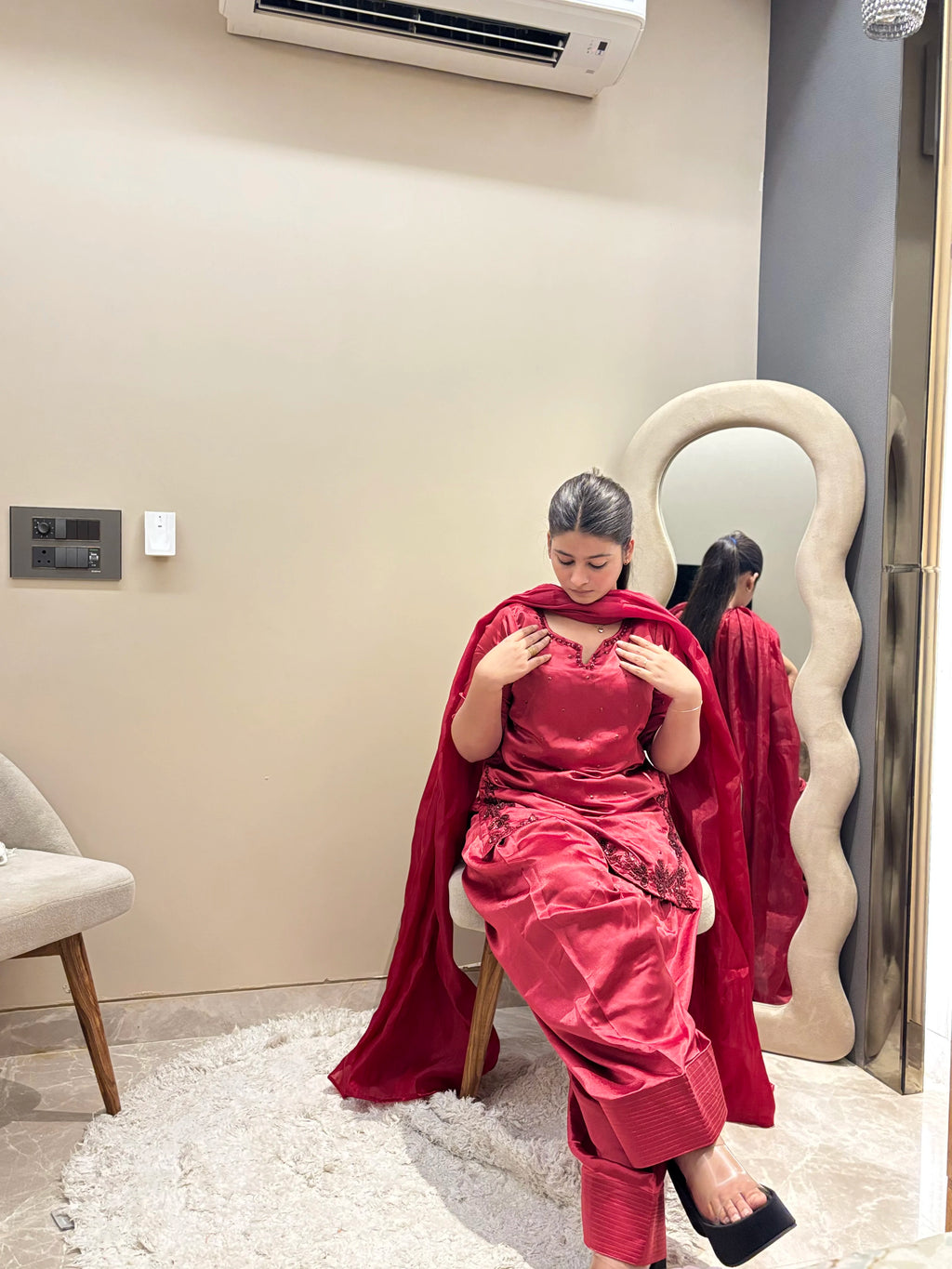 Saher Red Silk Farshi Set