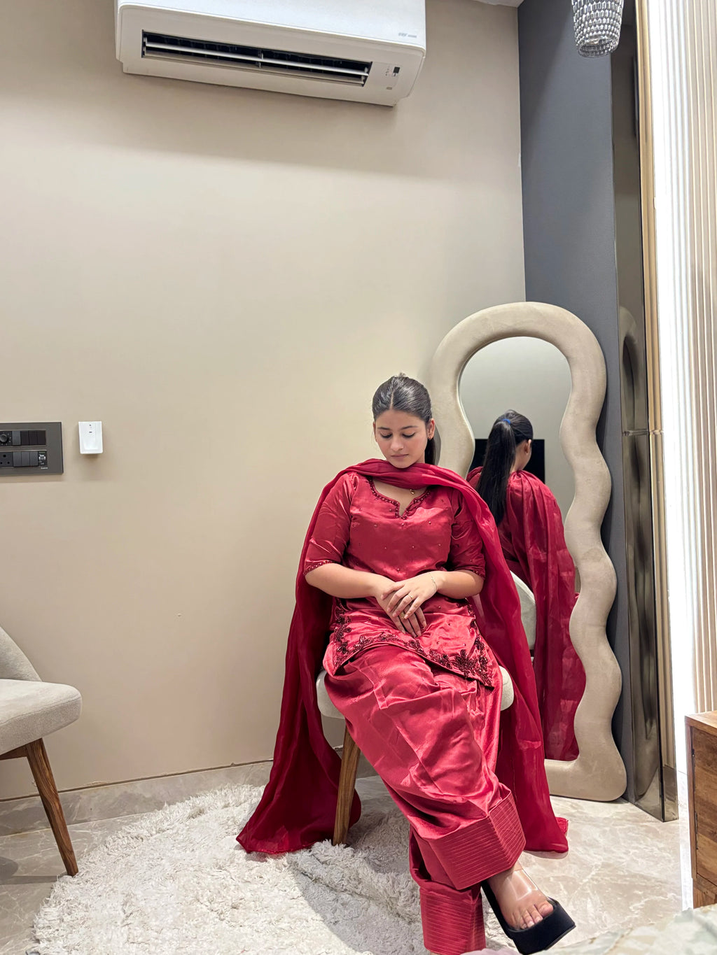 Saher Red Silk Farshi Set